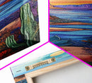 Southwest wall art, desert landscape, Joshua tree art, agave painting, mountain painting, framed canvas print, above couch decor