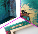 Lone Howl, southwest wall art, desert painting, moon oil painting, silhouette painting, rustic art, teal wall art, Canvas Print