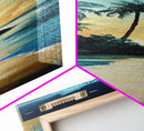 Tropical Sunset, palm tree painting, Hawaii art, ocean waves, coastal wall art, nautical decor, framed canvas print