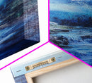 Waterfall Mountain, landscape painting, mountain painting, blue and green wall art, coastal decor, framed canvas print