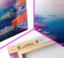 Vibrant Coral, koi fish painting, whimsical art, pink orange wall art, ocean painting, seascape painting, beach house art, canvas print