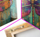Dragonfly Art, Whimsical Art, Sacred Geometry Wall Art, Teal Wall Art, Blue and Green Wall Art, Nature Art, Canvas Print, Botanical Prints