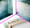 River Reflection, landscape painting, rustic wall art, sage green wall art, farmhouse art, coastal art, extra wide art, Canvas Print