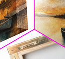 Sunset Reflection, lake painting, rustic decor, nautical painting, seascape painting, extra wide art, Canvas Print, landscape painting