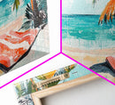 Palm Tree, Coastal Landscape Art, Tropical Beach Art, Nautical Decor, Ocean Painting, Framed Canvas Print, Extra Wide Art, Boho Art
