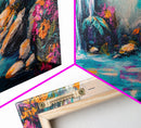 Vibrant Waterfall, Canvas Print, landscape painting, moody art, tropical art, teal wall art, extra wide art, rustic decor