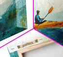 Kayaker at Sea, Canvas Print, fisherman painting, coastal painting, seascape painting, nautical decor, surf wall art, extra wide art