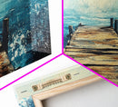 Rustic Dock, Nautical Wall Art, Framed Canvas Print, Coastal Landscape Art, Ocean Painting, Seascape Painting, Extra Wide Art