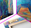 Dock, ocean sunset, coastal painting, coastal landscape art, nautical decor, seascape painting, framed canvas print, above bed wall art