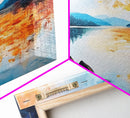Sunset Lake Reflection, panoramic art, landscape painting, framed canvas print, mountain painting, extra wide art