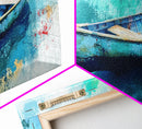 Floating Boat, teal watercolor, impressionist seascape, peaceful ocean, nautical painting, Canvas Print, coastal decor, rustic art