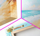 Tropical Beach, Coastal Landscape Art, Nautical Decor, Coastal Cowgirl Wall Art, Framed Canvas Print, Blue and Green Wall Art