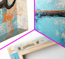 Rustic Key Painting, teal wall art, farmhouse art, coastal decor, framed canvas print, wabi sabi art, extra wide art, moody art