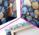 Seashell Beach Art, coastal wall art, oyster shell painting, blue and green wall art, framed canvas print, extra wide art