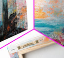 Sunset Over Ocean, pink orange wall art, coastal wall art, abstract seascape, vibrant landscape painting, Framed Canvas Print