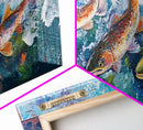 Koi Fish Painting, Framed Canvas Print, fly fishing art, trout art, extra wide painting, colorful fish painting, panoramic art