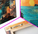 Sunset Seascape, Framed Canvas Print, coastal landscape art, panoramic painting, extra wide painting, above bed art, ocean wall art