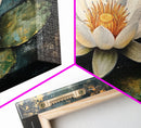 White Lotus, Framed Canvas Print, botanical prints, zen wall art, meditative decor, extra wide painting, spiritual art