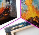 Abstract fire, moody art, geometric wall art, boho decor, flame painting, rustic wall art, extra wide art, framed canvas print, teal wall art