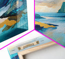 Serene Fjord, mountain painting, lake Tahoe art, blue and green wall art, panoramic painting, extra wide art, Framed Canvas Print, above sofa art
