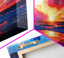 Sunset Beach, pink orange wall art, seascape painting, coastal wall art, panoramic art, ocean waves, extra wide art, Canvas Print