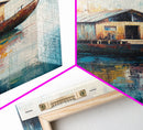 Floating House Painting, Lakefront Scene, Rustic Boat Art, Tranquil Landscape, Water Reflection Art, Framed Canvas Print