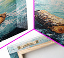 Log in Water, Forest at Dusk Painting, Rustic Nature Scene, Moody Wall Art, Blue and Green Decor, Framed Canvas Print