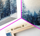 Winter Forest Scene, pine tree art, rustic wall art, moody art, landscape painting, minimalist art, Framed Canvas Print