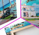 Palm Tree Art, Tropical House Painting, Coastal Landscape Art, Framed Canvas Print, Nautical Painting, Coastal Decor, Boho Art