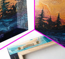 Cosmic Trees, forest at dusk painting, pine tree art, fantasy landscape, moody art, celestial wall art, mystical art, canvas print
