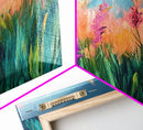 Wildflower Painting, poppy wall art, pink orange wall art, floral landscape, botanical prints, framed canvas print, rustic wall art