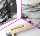 Snowy Mountain Scene Canvas Print Winter Wonderland Wall Art, Alpine Landscape Painting, Cozy Cabin Decor, Neutral Holiday Artwork