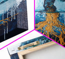 Tree With Golden Roots Canvas Print Surreal Nature Wall Art Abstract Landscape Painting Living Room Decor Earth Tones Artwork