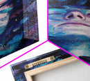 Dreamy Blue Feathers Canvas Print | Ethereal Surreal Art | Boho Bedroom Decor | Unique Abstract Painting | Cosmic Wall Art