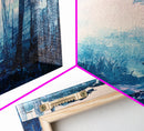 Misty Forest, moody art, birch tree art, pine tree art, landscape painting, gift idea for her, Framed Canvas Print, bedroom art