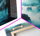 waterfall painting, landscape painting, framed canvas print, mountain painting, rustic wall art, blue and green wall art, gift idea