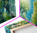 Sunlit Forest Framed Canvas Print Vibrant Nature Wall Art, Green Tree Canopy Painting, Bright Boho Decor, Botanical Living Room Art