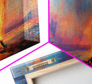 Beach Bonfire Sunset Painting, Vibrant Coastal Seascape Art, Ocean Night Sky Wall Decor, Warm Living Room, Framed Canvas Print