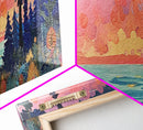 Mystical Moonlight Landscape Framed Canvas Print, Dreamy Forest Art, Boho Sunset Wall Art, Celestial Painting, Living Room Decor