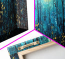 Moonlit Forest Wall Art, Mystical Woodland Painting, Dark Blue Nature Art, Enchanted Trees, Cozy Cabin Decor, Bedroom Wall Art