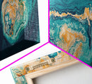 Abstract Ocean Map Painting, Modern Coastal Art, Nautical Wall Decor, Blue and Gold Artwork, Beach House Decor, Living Room Art
