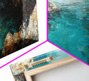Rocky Cove Ocean Art Framed Canvas Print Textured Seascape Wall Decor Coastal Home Accent Nautical Painting Bedroom or Living Room Gift