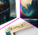 Majestic Mountains Framed Canvas Print Scenic Landscape Art, Blue and Gold Mountain Painting, Nature Wall Decor, Bedroom Wall Art