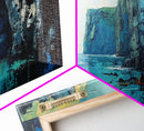 Coastal Cliffs Canvas Print Seascape Wall Art Ocean Waves Painting Nautical Decor Blue Tones Abstract Beach House Living Room Art