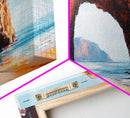 Natural Rock Arch Painting Coastal Cliff Seascape Wall Art Earthy Ocean Landscape Artwork Canvas Print Beach House Decor