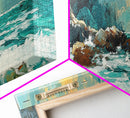 Ocean Cliffside Painting Coastal Rocky Beach Wall Art Dramatic Seascape Artwork Nautical Home Decor Dining Room