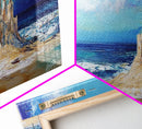 Fantasy Sandcastle Seascape Framed Canvas Print, Beach House Wall Art, Nautical Painting, Whimsical Ocean Scene, Kids Room Decor