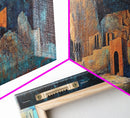 Ancient Ruins Canvas Print Rustic Landscape Wall Art, Mediterranean Decor, Boho Earthy Art, Dark Blue and Orange, Living Room Artwork