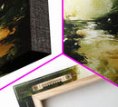 Dark Fantasy River Painting, Moody Abstract Landscape, Green and Gold Mystical Wall Art, Mysterious Hallway Decor, Framed Canvas Print