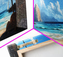 Tropical Beach Framed Canvas Print, Seaside Paradise Wall Art, Coastal Landscape Painting, Ocean View Decor, Office Art